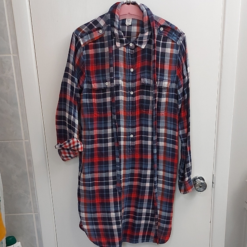 Red and Blue Plaid Shirt Dress